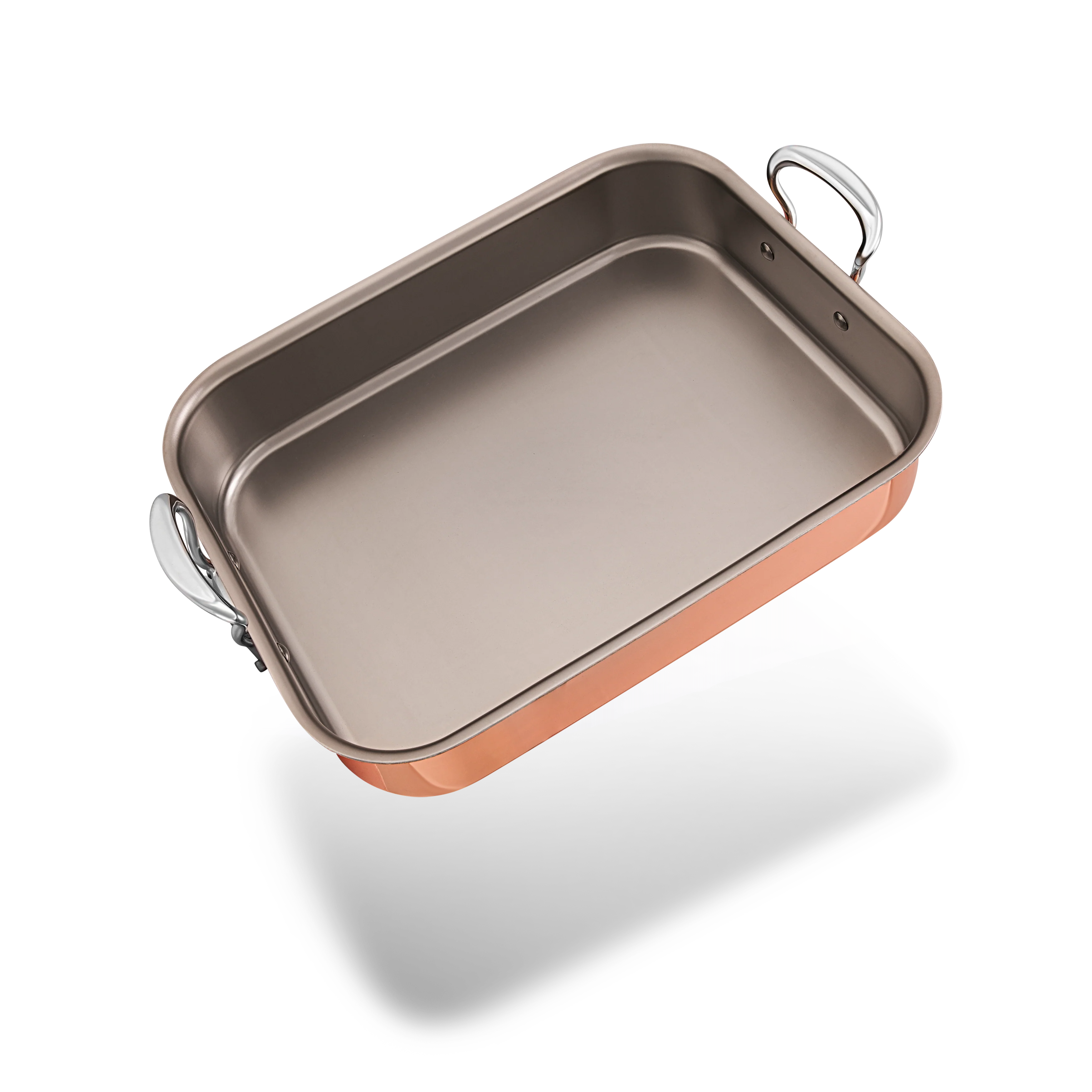 Mauviel Copper Roasting Pan With Rack, Cast Stainless Steel Handles, 13.7 x 9.8-in - Image 3