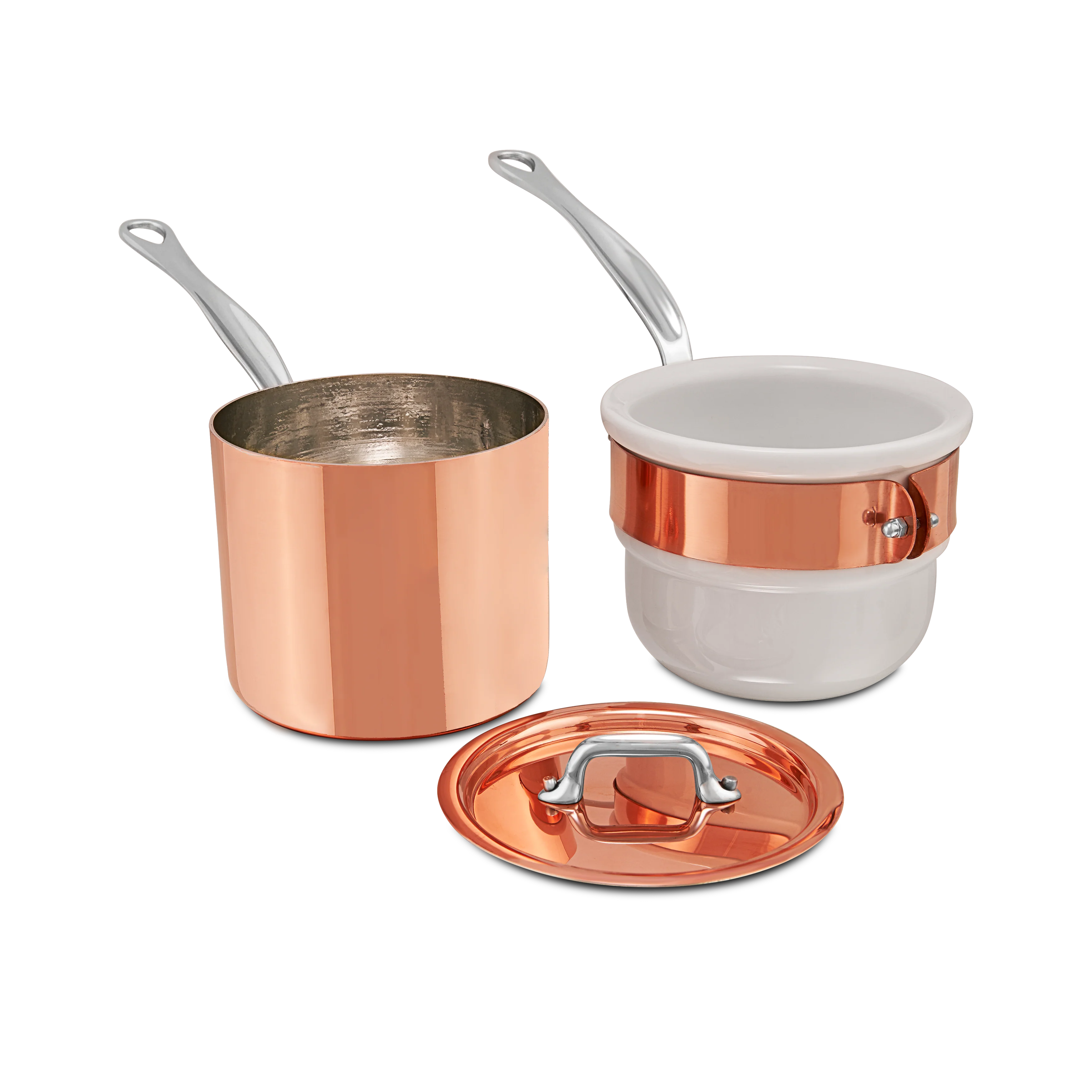 Mauviel Copper Tinned Bain Marie/Double Boiler With Lid, Cast Stainless Steel Handles, 0.9-Qt - Image 4