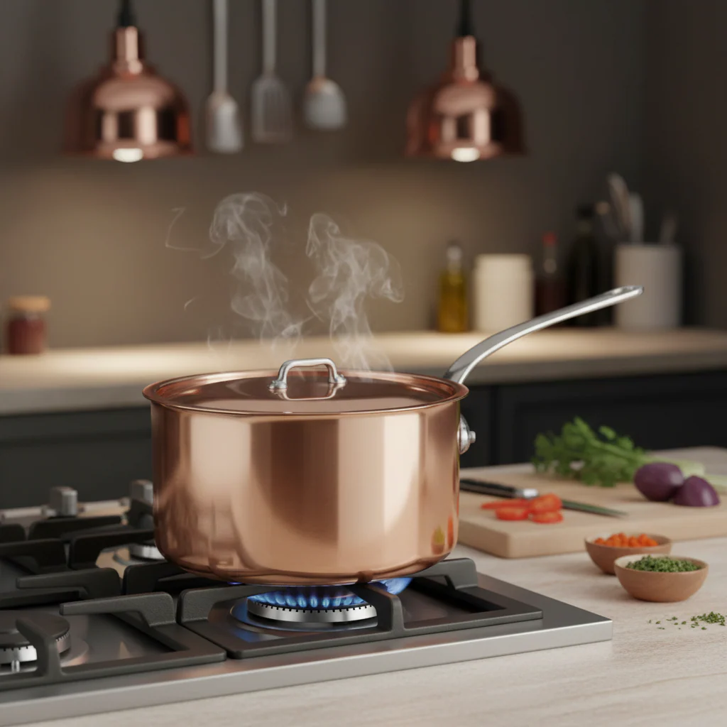 Mauviel M'3 S Copper Sauce Pan With Lid, Cast Stainless Steel Handle - Image 3