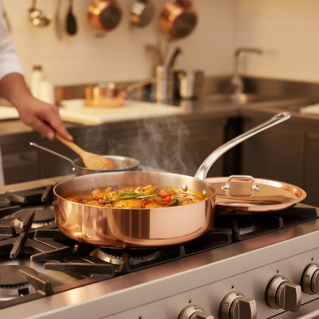 Mauviel M'3 S Copper Saute Pan With Lid, Cast Stainless Steel Handle, 3.2-Qt - Image 3