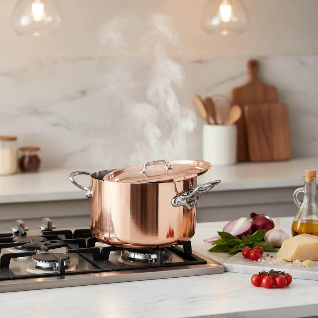 Mauviel M'3 S Copper Stewpan With Lid, Cast Stainless Steel Handles, 6.3-Qt - Image 3