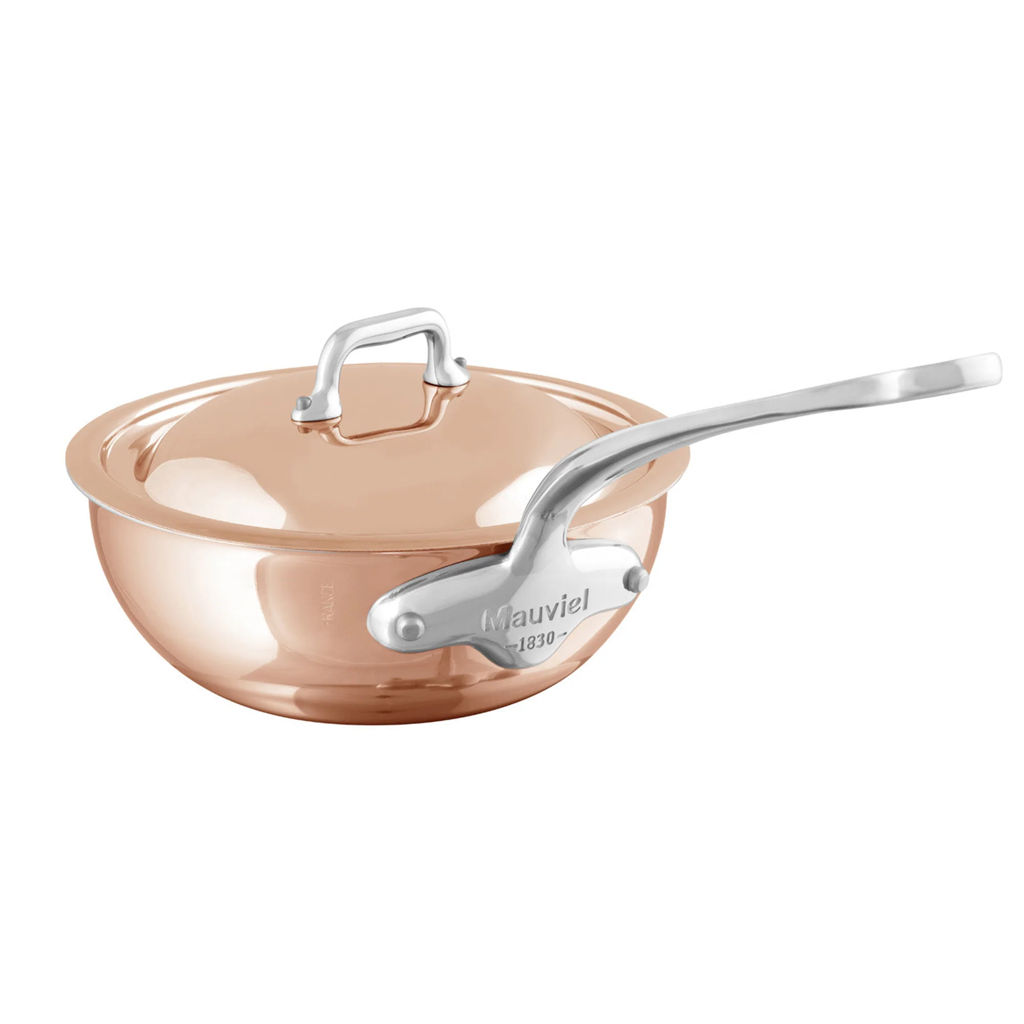 Mauviel M'6 S Induction Copper Chef Pan With Lid, Cast Stainless Steel Handle