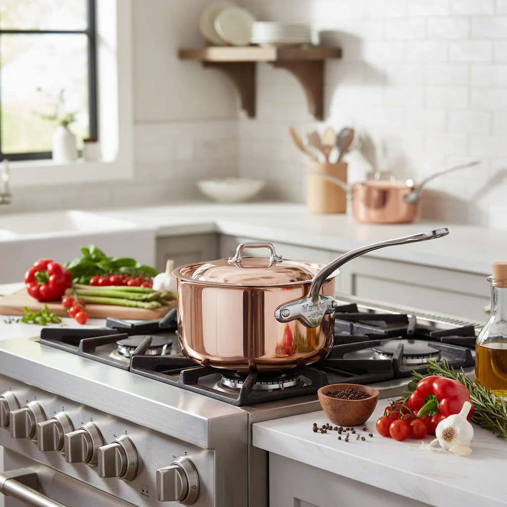 Mauviel M'6 S Induction Copper Sauce Pan With Lid, Cast Stainless Steel Handle - Image 8