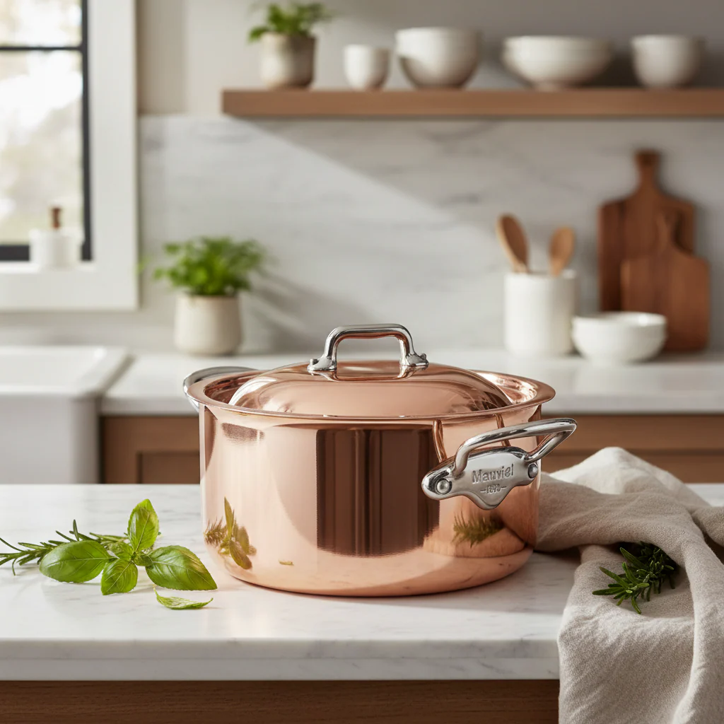 Mauviel M'6 S Induction Copper Stewpan With Lid, Cast Stainless Steel Handles - Image 7