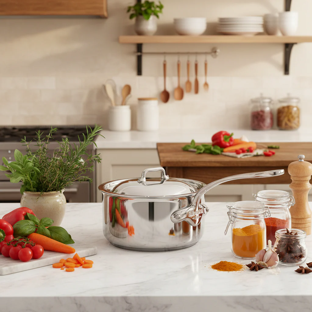 Mauviel M'COOK 5-Ply Sauce Pan with Lid, Cast Stainless Steel Handle - Image 7