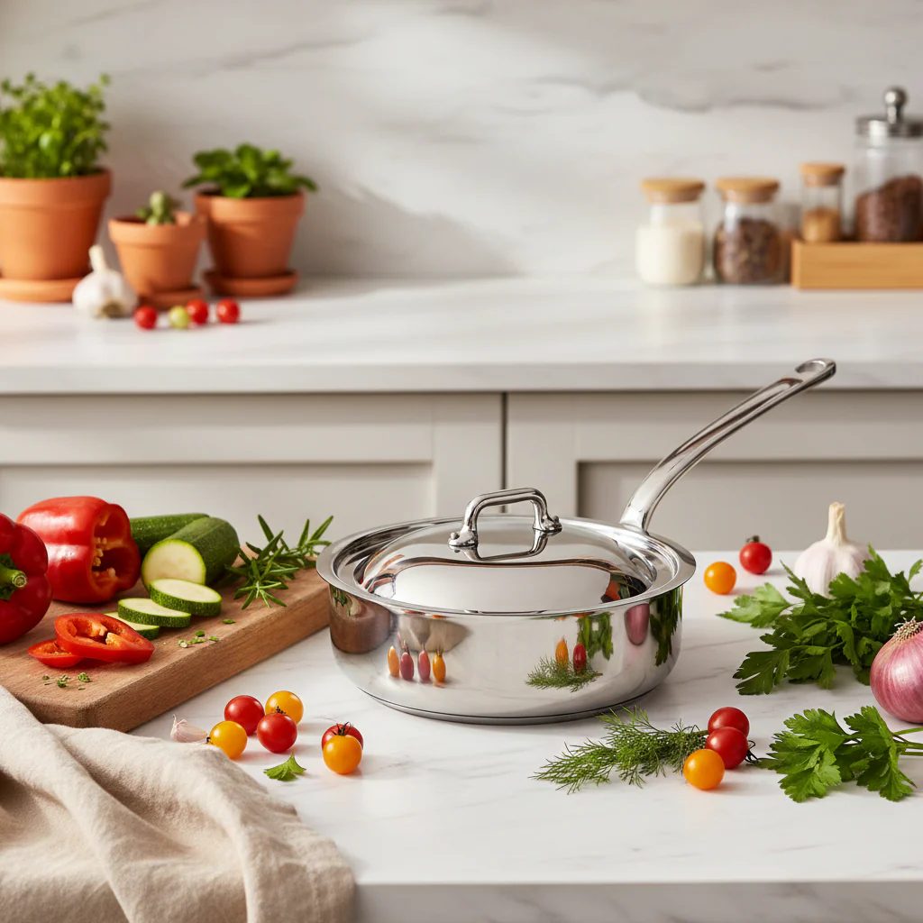 Mauviel M'COOK 5-Ply Sauté Pan With Lid, Cast Stainless Steel Handle - Image 6