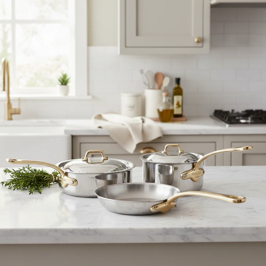 Mauviel M'COOK B 5-Ply 5-Piece Cookware Set, Brass Handles - Image 4