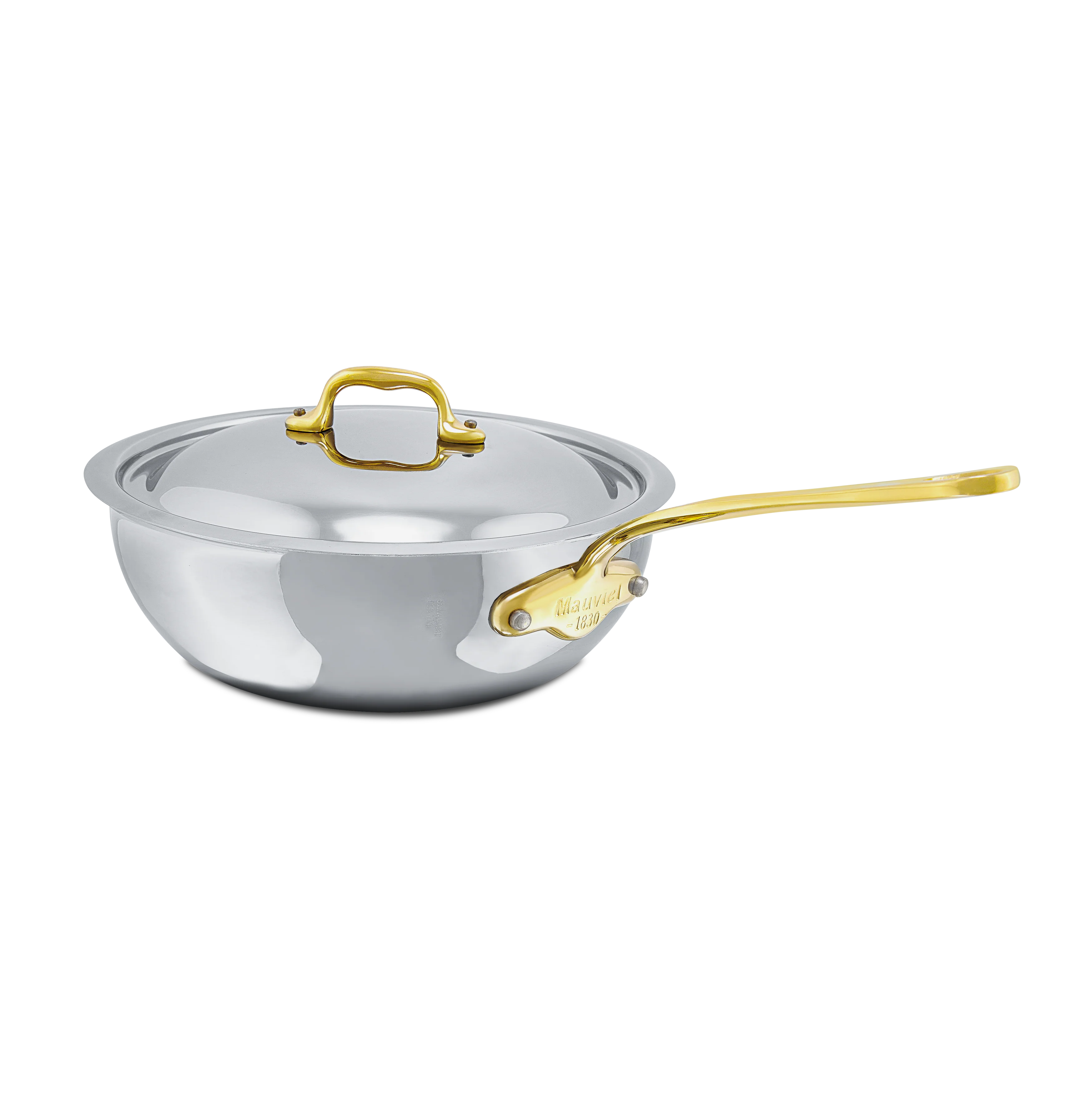 Mauviel M'COOK B 5-Ply Chef Pan With Lid, Brass Handle - Image 2