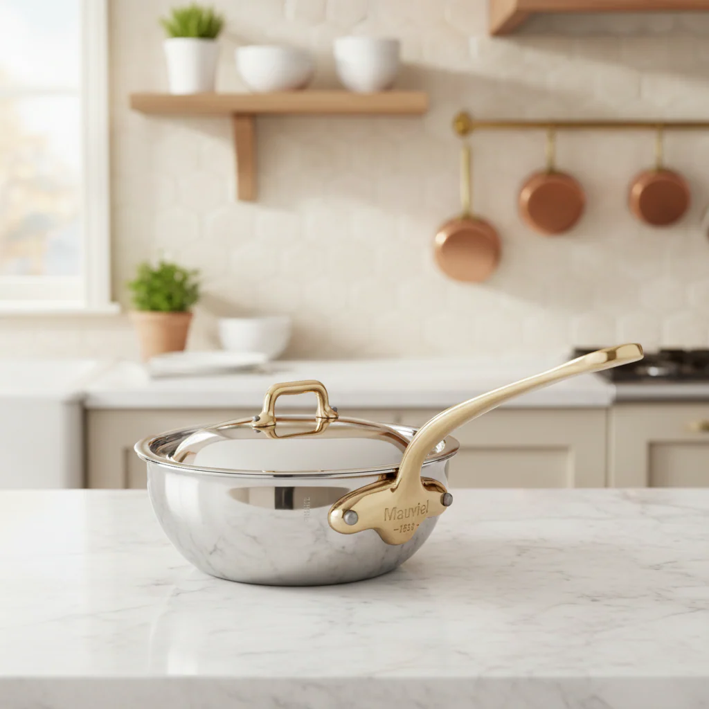 Mauviel M'COOK B 5-Ply Chef Pan With Lid, Brass Handle - Image 7
