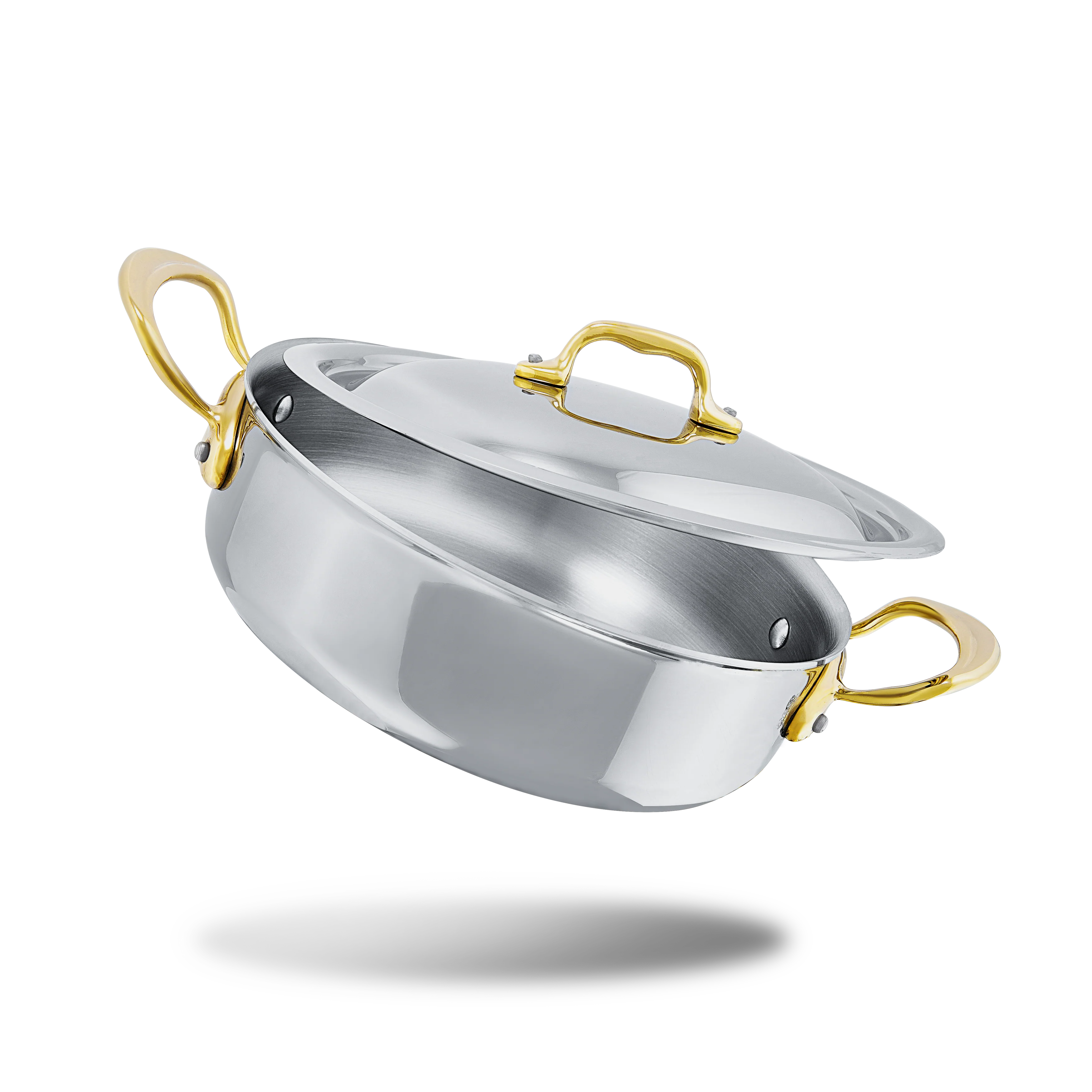 Mauviel M'COOK B 5-Ply Rondeau With Curved Lid, Brass Handles - Image 3