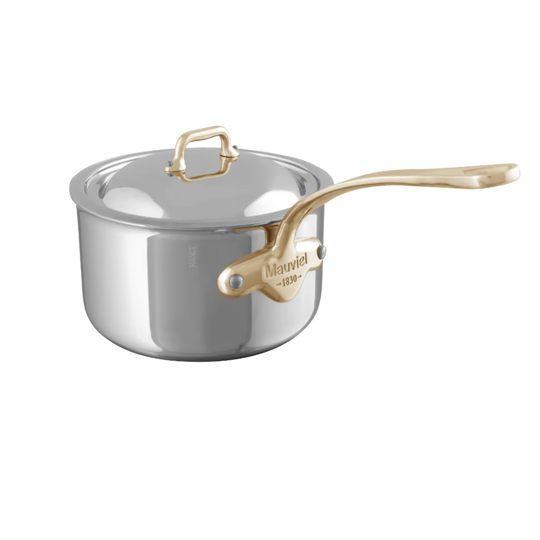 Mauviel M'COOK B 5-Ply Sauce Pan With Lid, Brass Handles