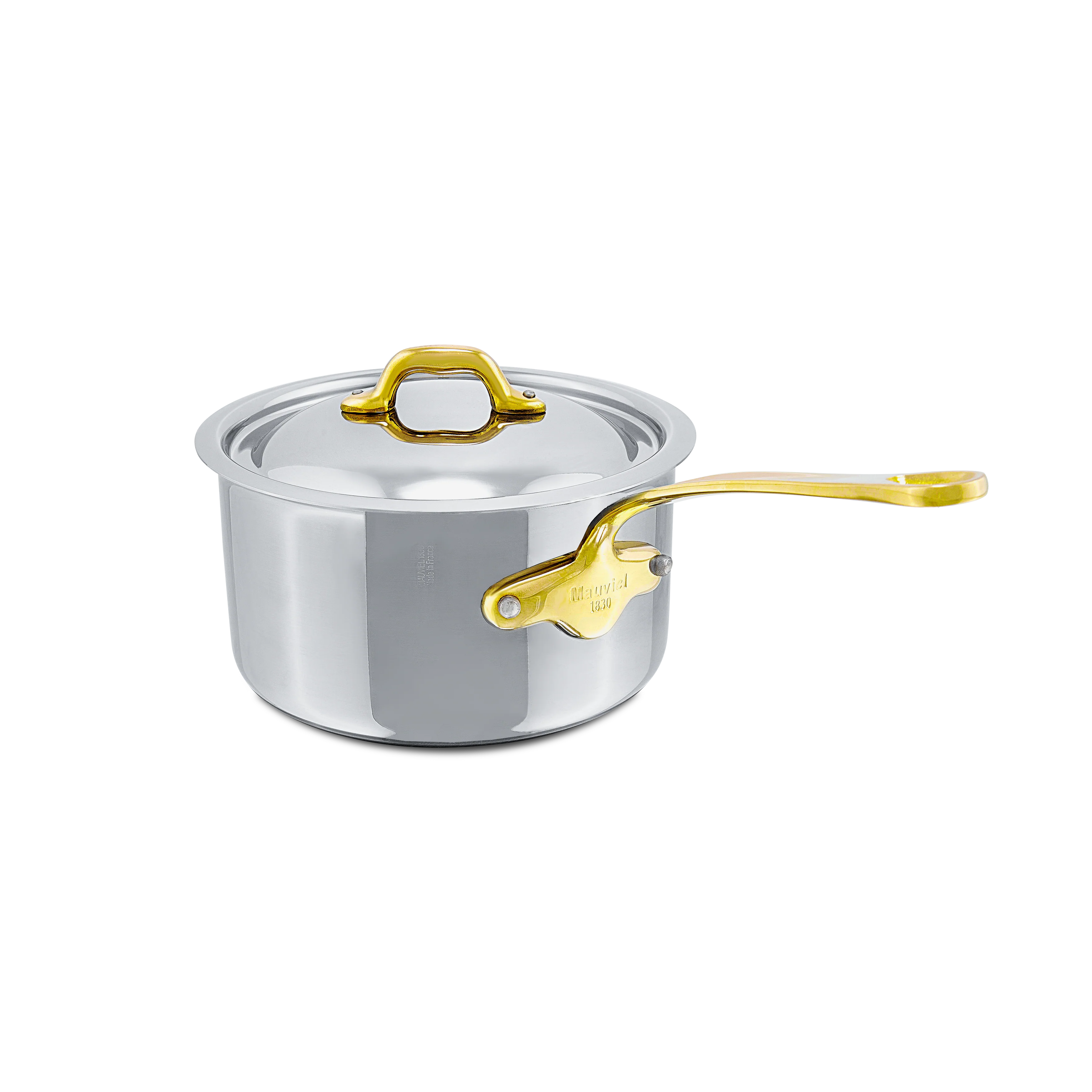 Mauviel M'COOK B 5-Ply Sauce Pan With Lid, Brass Handles - Image 2