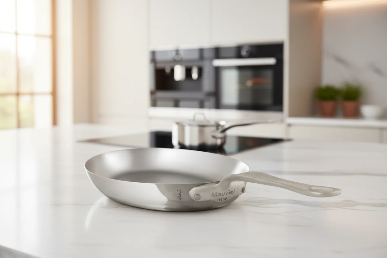 Mauviel M'Cook SB 5-Ply Oval Frying Pan With Brushed Cast Stainless Steel Handle, 13.5 x 9.1-In - Image 4