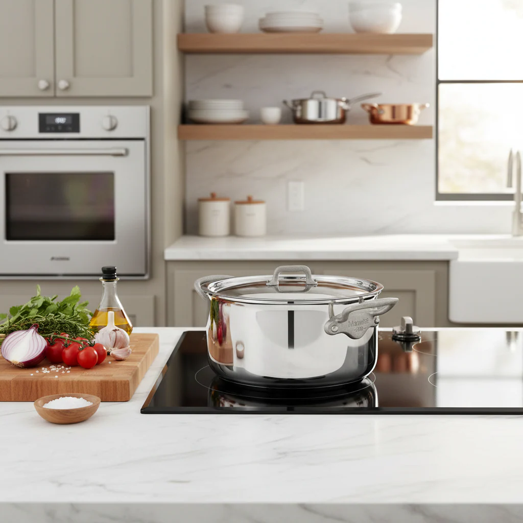 Mauviel M'Cook SB 5-Ply Stewpan With Lid,Brushed Cast Stainless Steel Handles, 6.1-Qt - Image 3