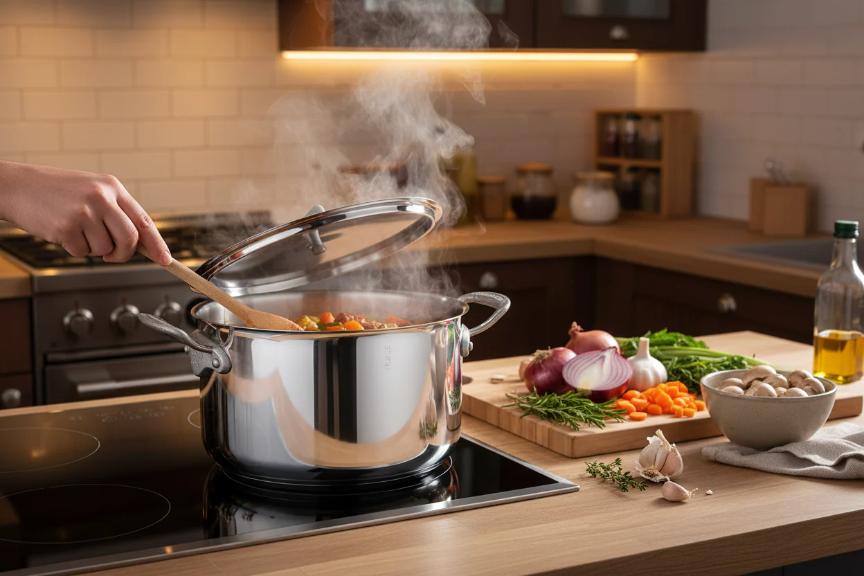 Mauviel M'Cook SB 5-Ply Stewpan With Lid,Brushed Cast Stainless Steel Handles, 6.1-Qt - Image 8