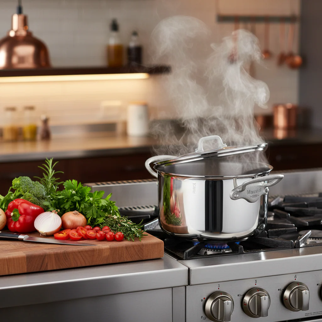 Mauviel M'Cook SB 5-Ply Stewpan With Lid,Brushed Cast Stainless Steel Handles, 6.1-Qt - Image 9