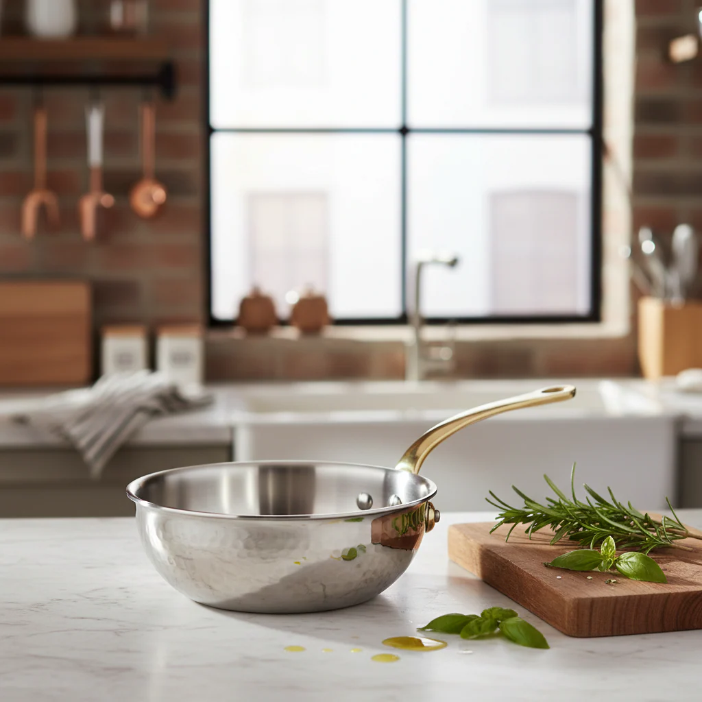 Mauviel M'ELITE B Hammered 5-Ply Chef Pan With Brass Handle, 3.4-Qt - Image 3