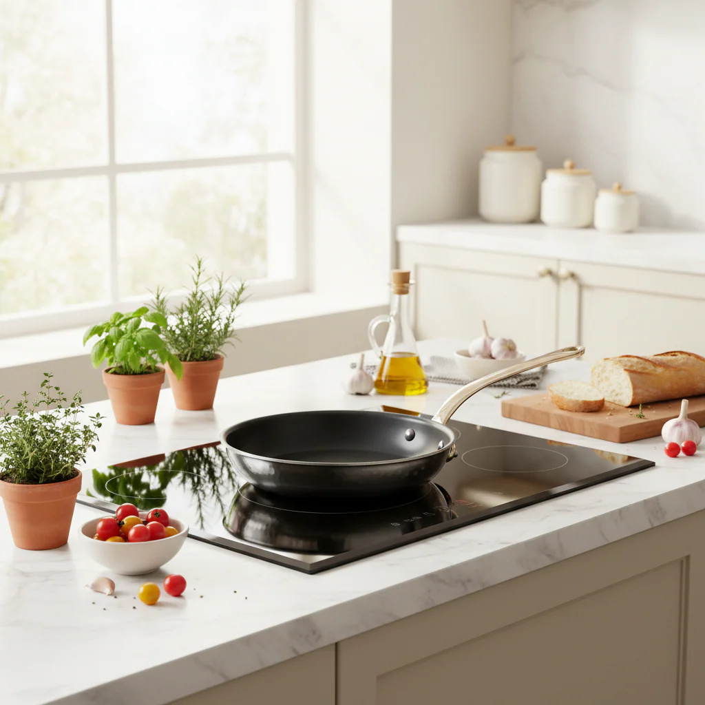 Mauviel M'ELITE B Hammered 5-Ply Nonstick Frying Pan With Brass Handle - Image 3
