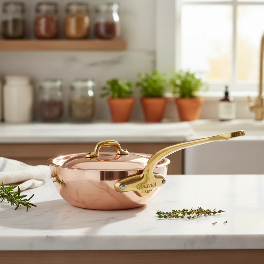 Mauviel M'Heritage M'150 B Copper Chef Pan With Lid and Brass Handle - Image 7