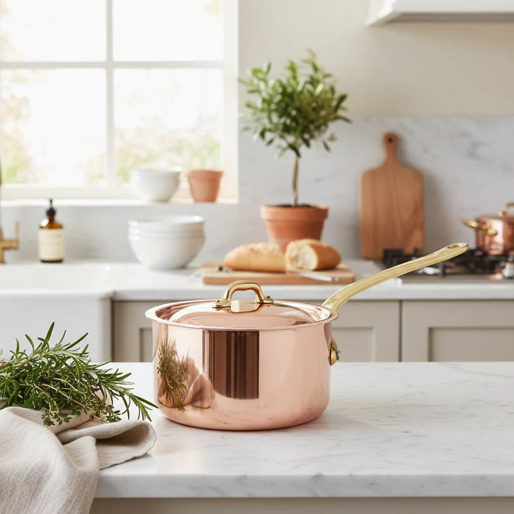 Mauviel M'Heritage M'150 B Copper Sauce Pan With Lid, Brass Handle - Image 8