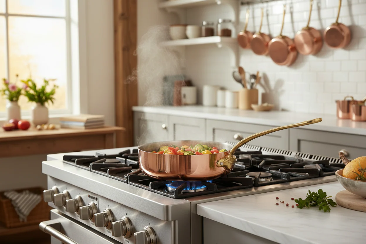 Mauviel M'Heritage M'150 B Copper Saute Pan With Lid, Brass Handle - Image 10