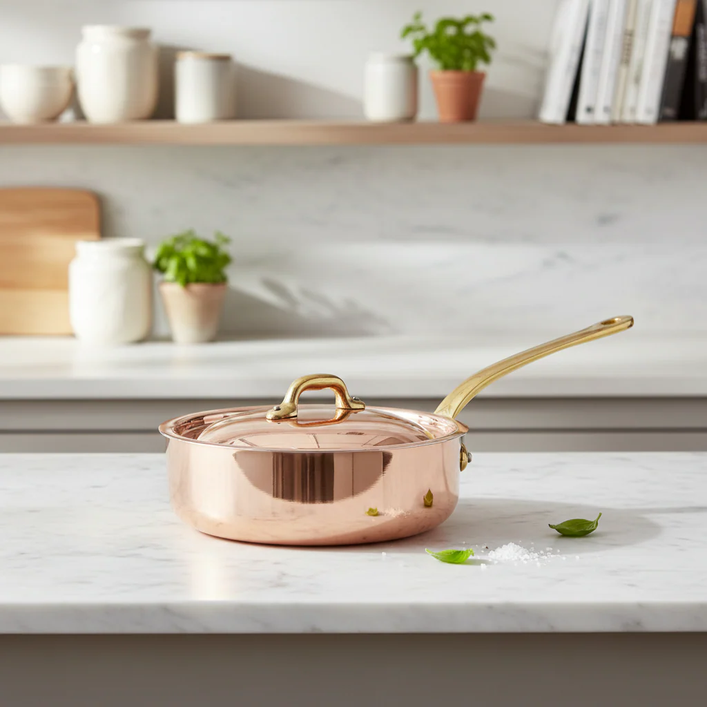 Mauviel M'Heritage M'150 B Copper Saute Pan With Lid, Brass Handle - Image 8