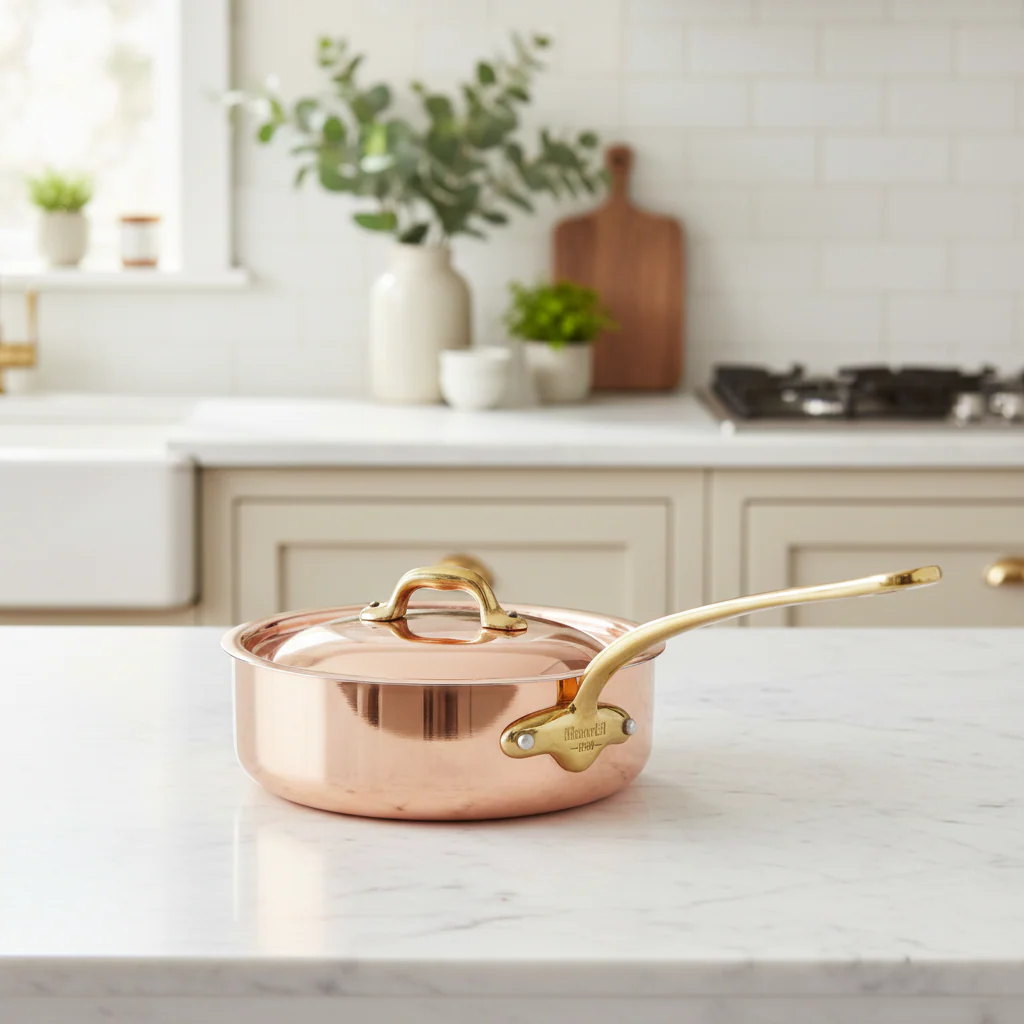 Mauviel M'Heritage M'150 B Copper Saute Pan With Lid, Brass Handle - Image 9