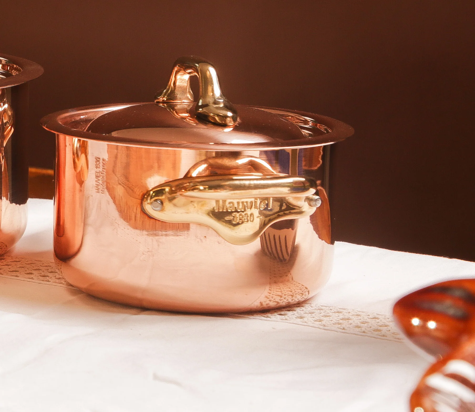 Mauviel M'Heritage M'150 B Copper Stewpan With Lid, Brass Handles - Image 5