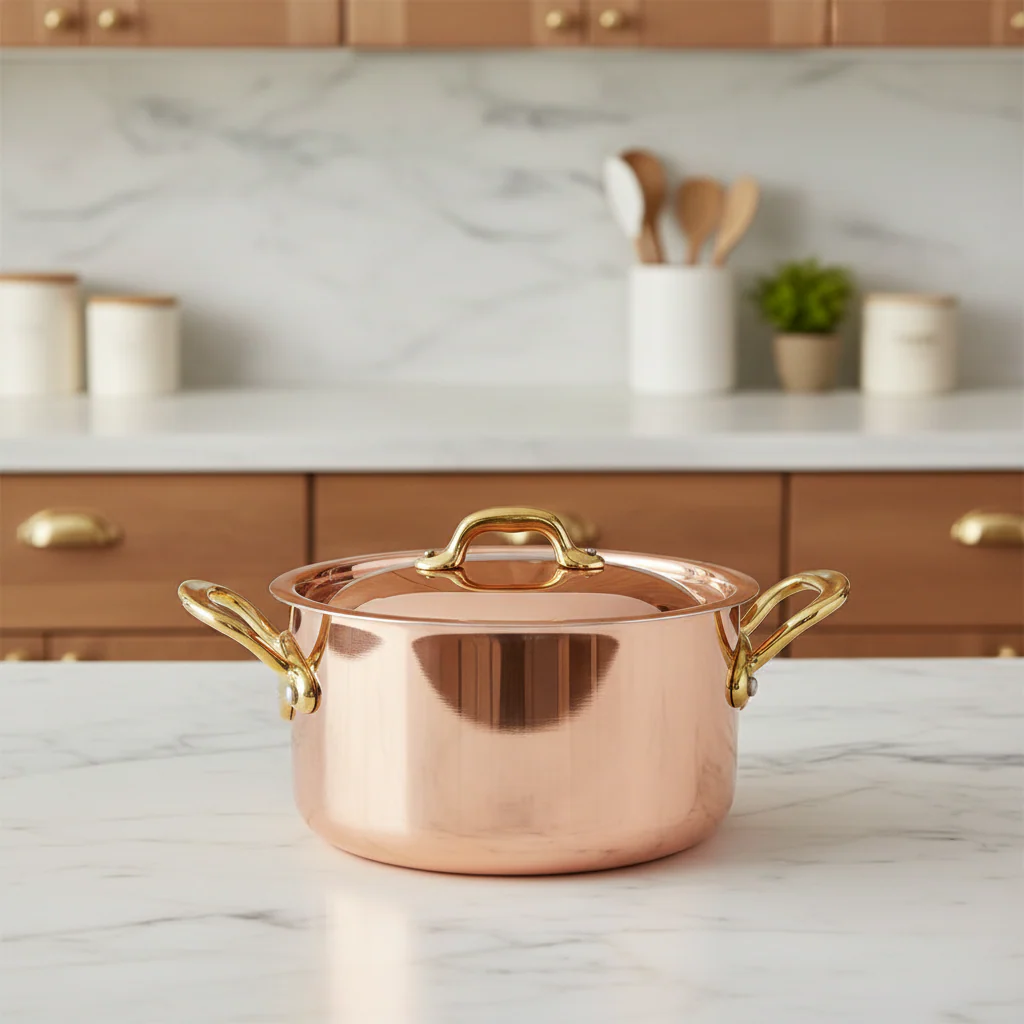 Mauviel M'Heritage M'150 B Copper Stewpan With Lid, Brass Handles - Image 6