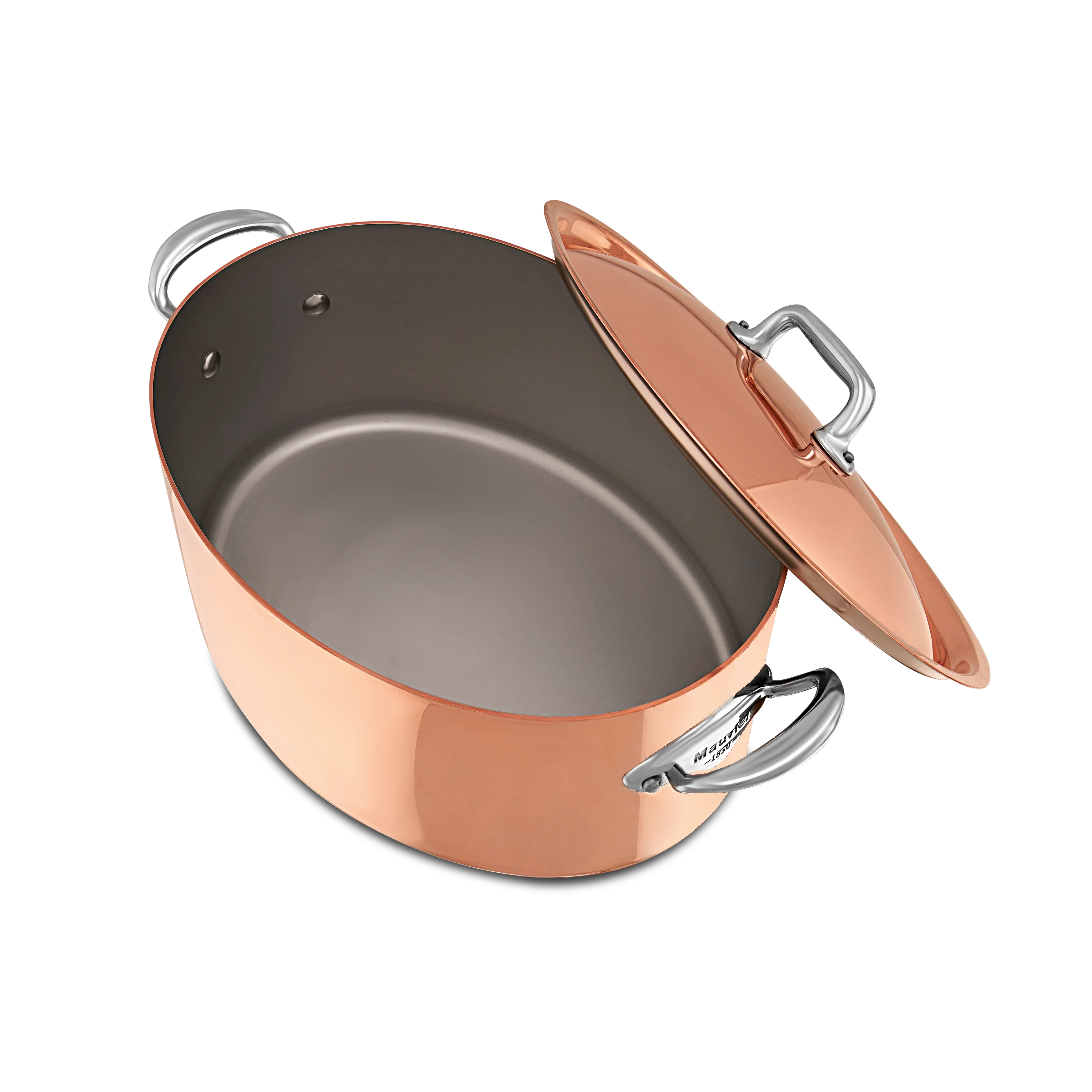 Mauviel M'Heritage M'150 S Copper Oval Stewpan With Lid, Cast Stainless Steel Handles, 7.2-Qt - Image 3