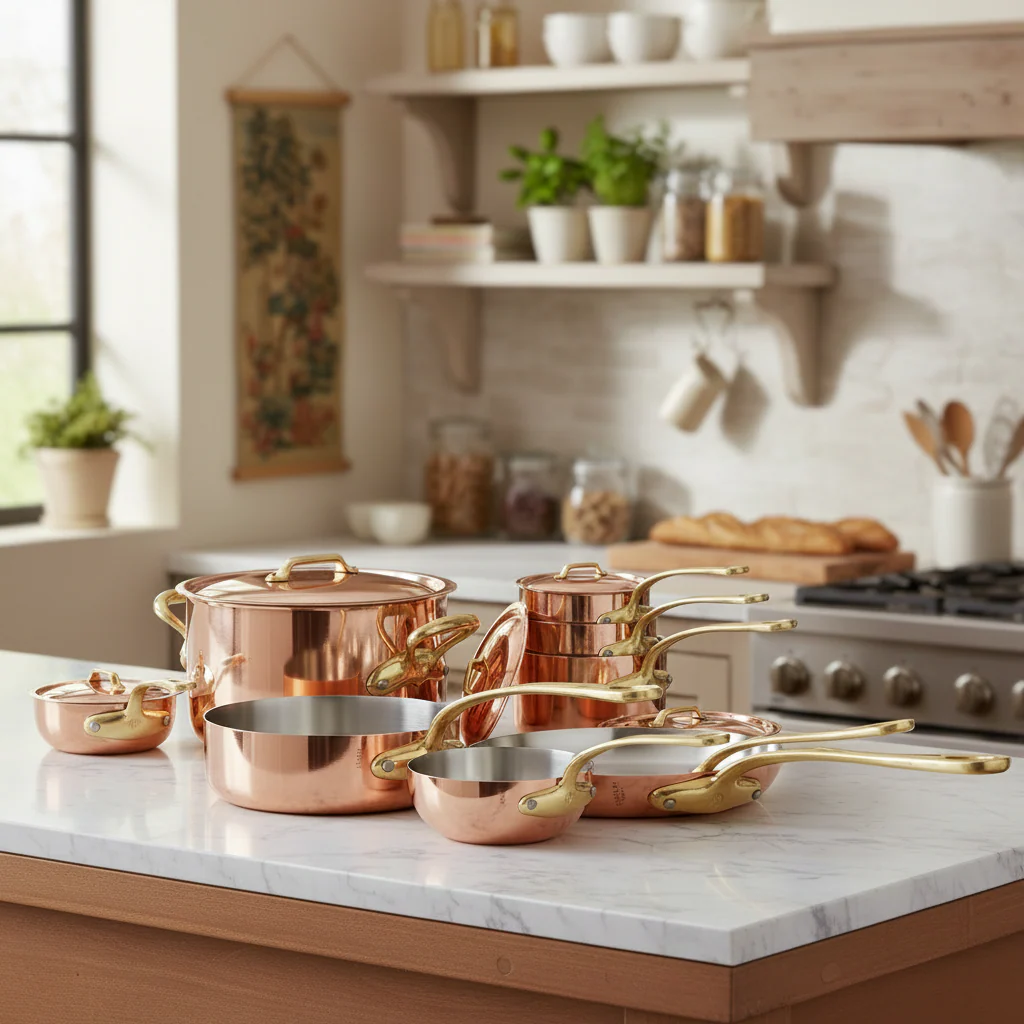 Mauviel M'Heritage M'200 B 12-Piece Copper Cookware Set With Brass Handles - Image 6