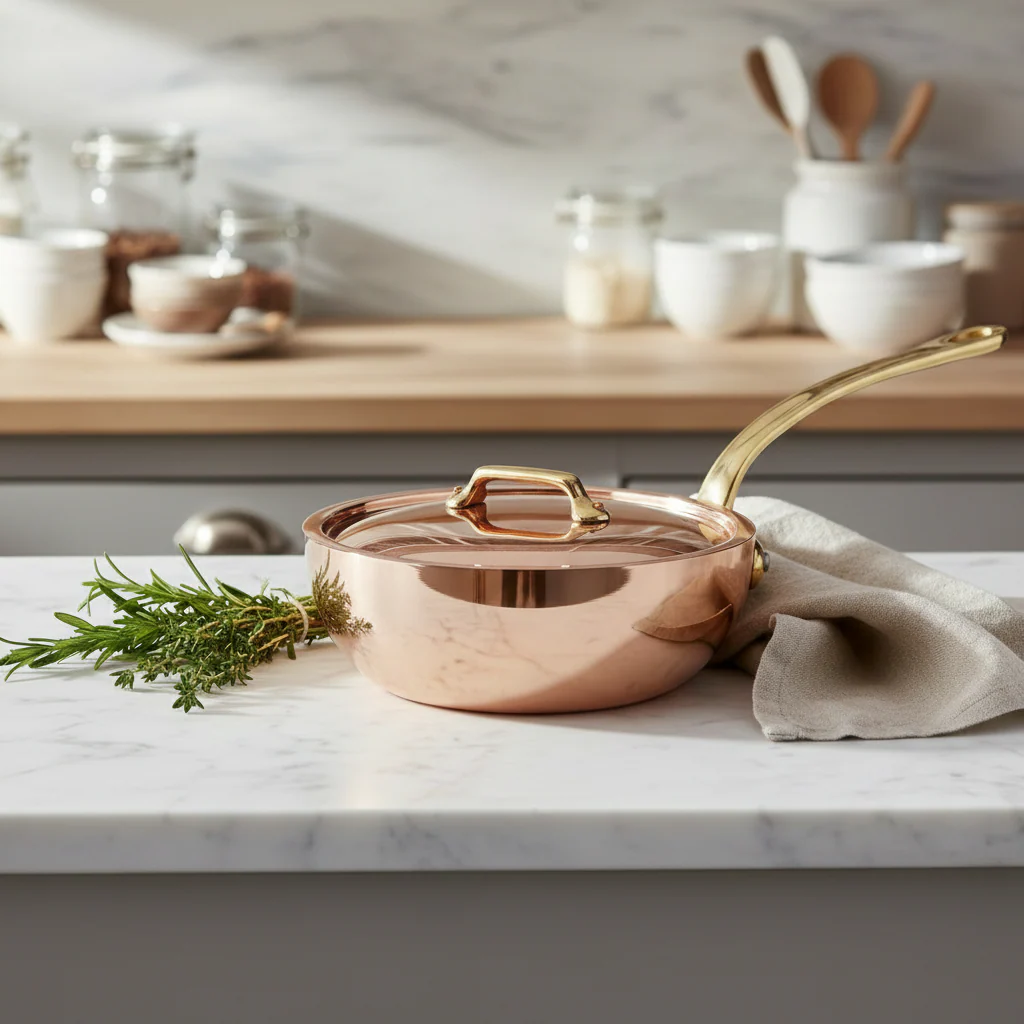 Mauviel M'Heritage M'200 B Copper Chef Pan With Lid, Brass Handle - Image 6