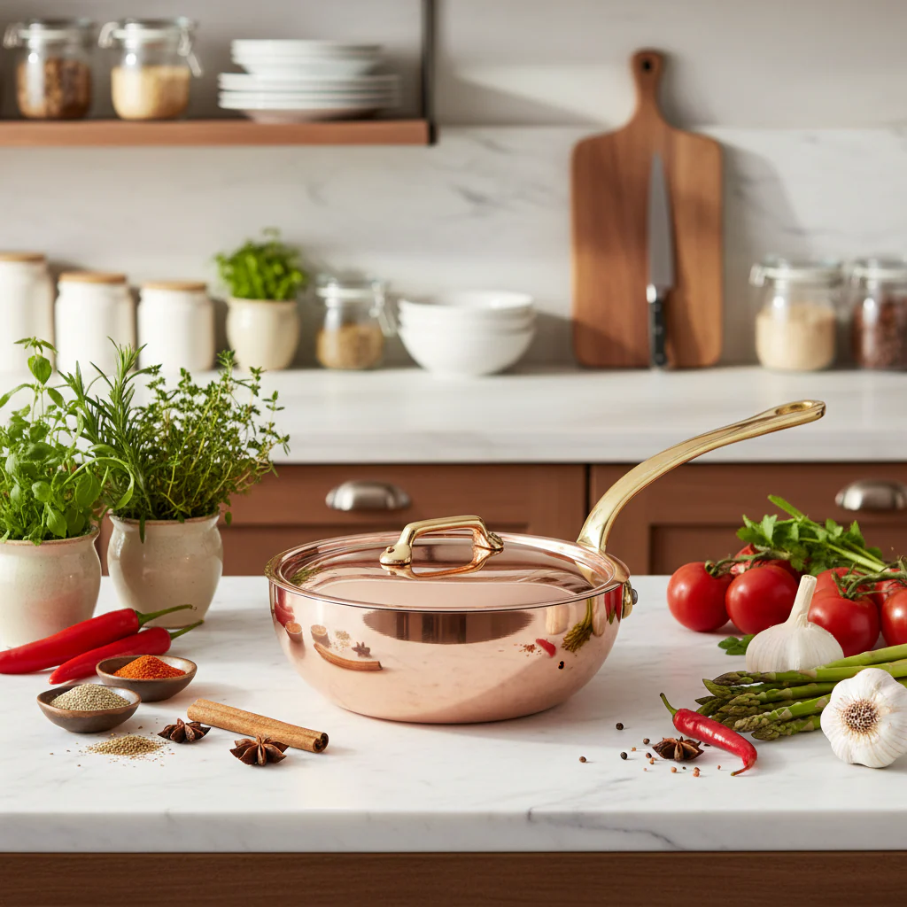 Mauviel M'Heritage M'200 B Copper Chef Pan With Lid, Brass Handle - Image 7