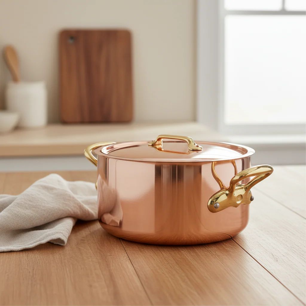 Mauviel M'Heritage M'200 B Copper Stewpan With Lid, Brass Handles - Image 4