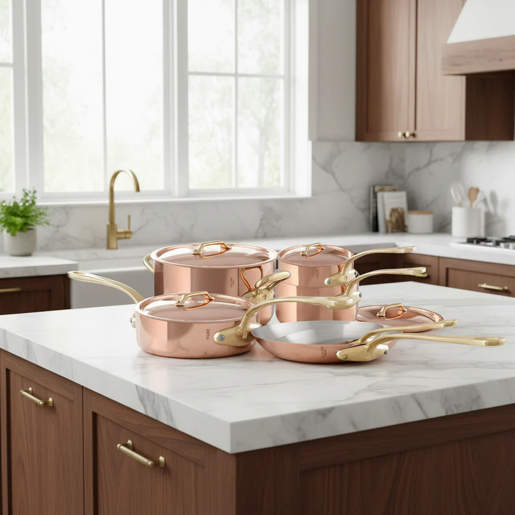 Mauviel M'Heritage M'250 B 10-Piece Cookware Set, Brass Handles - Image 3
