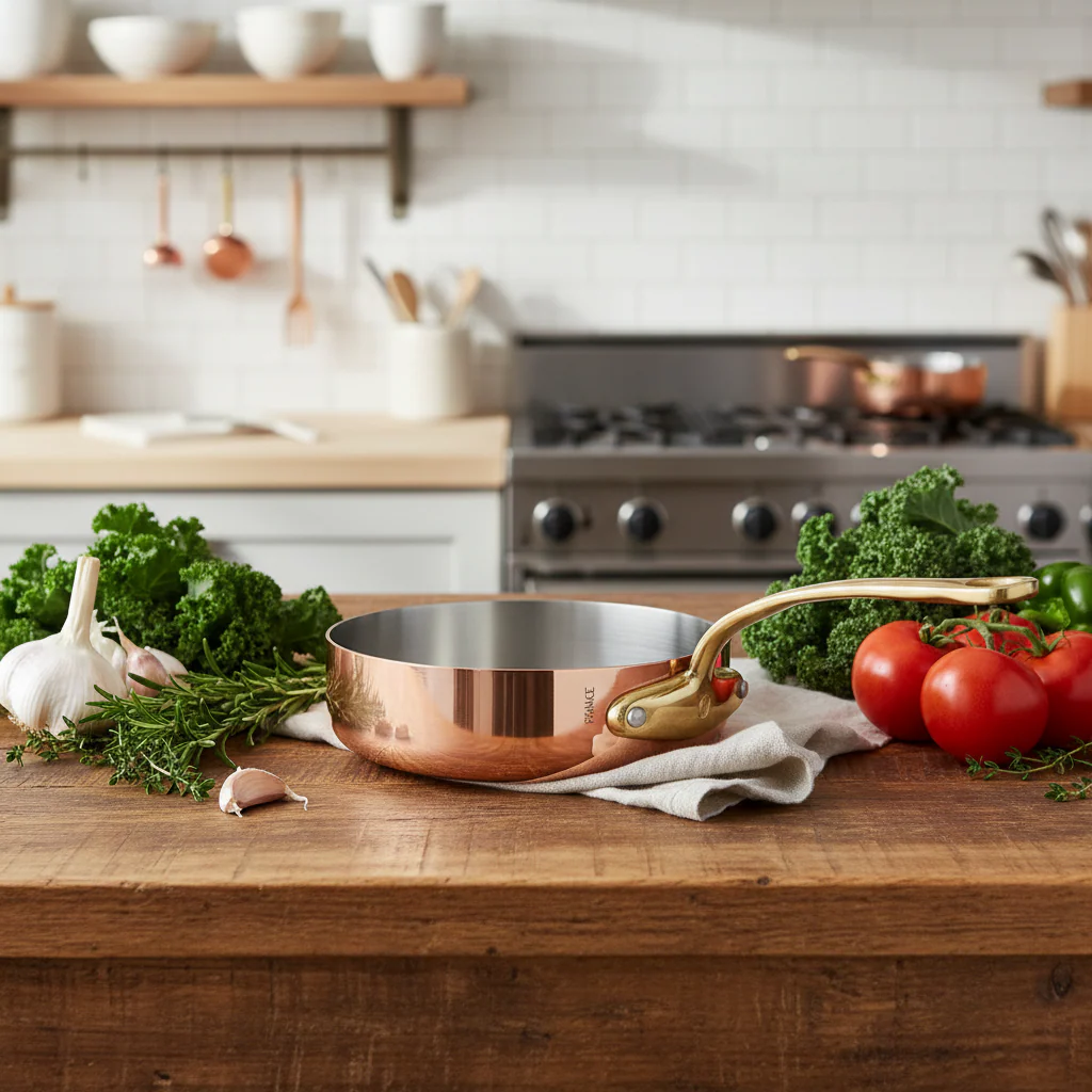 Mauviel M'Heritage M'250 B Copper Saute Pan With Brass Handle - Image 2