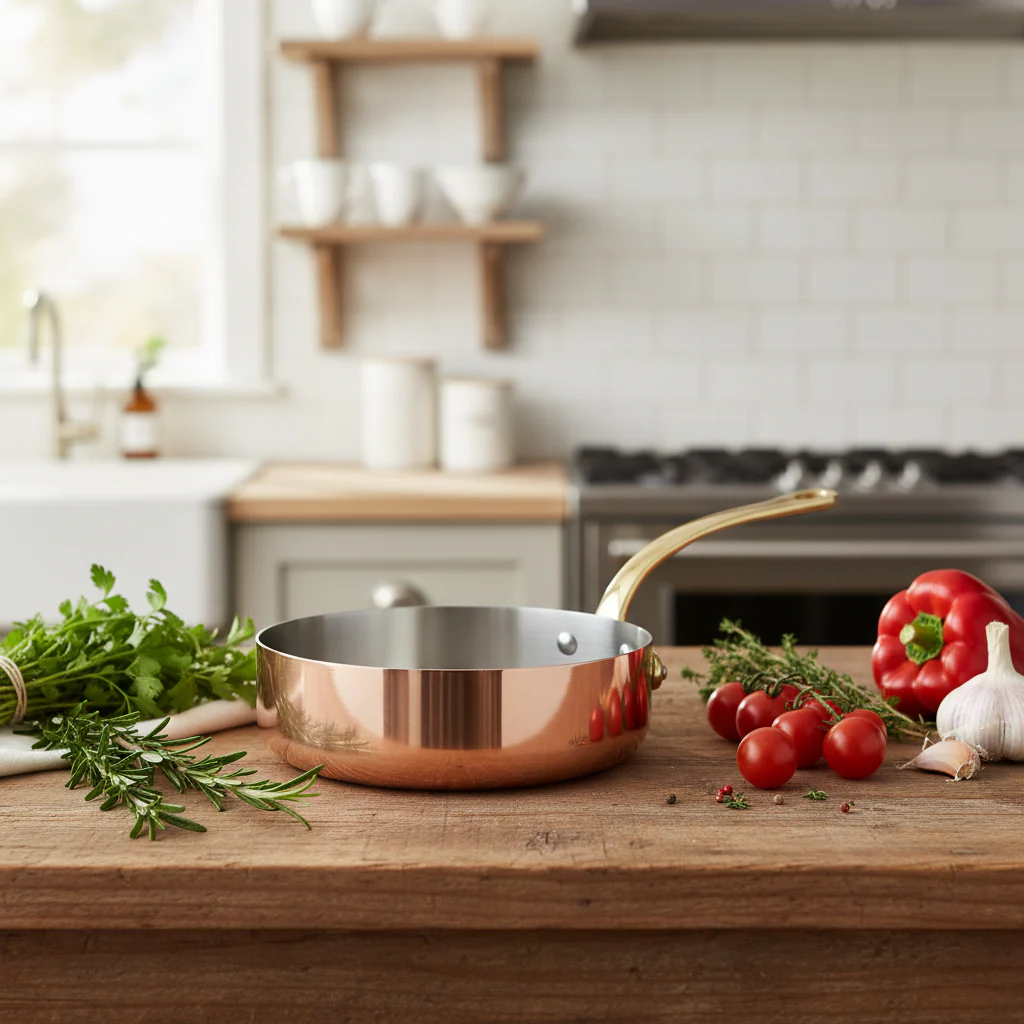 Mauviel M'Heritage M'250 B Copper Saute Pan With Brass Handle - Image 3