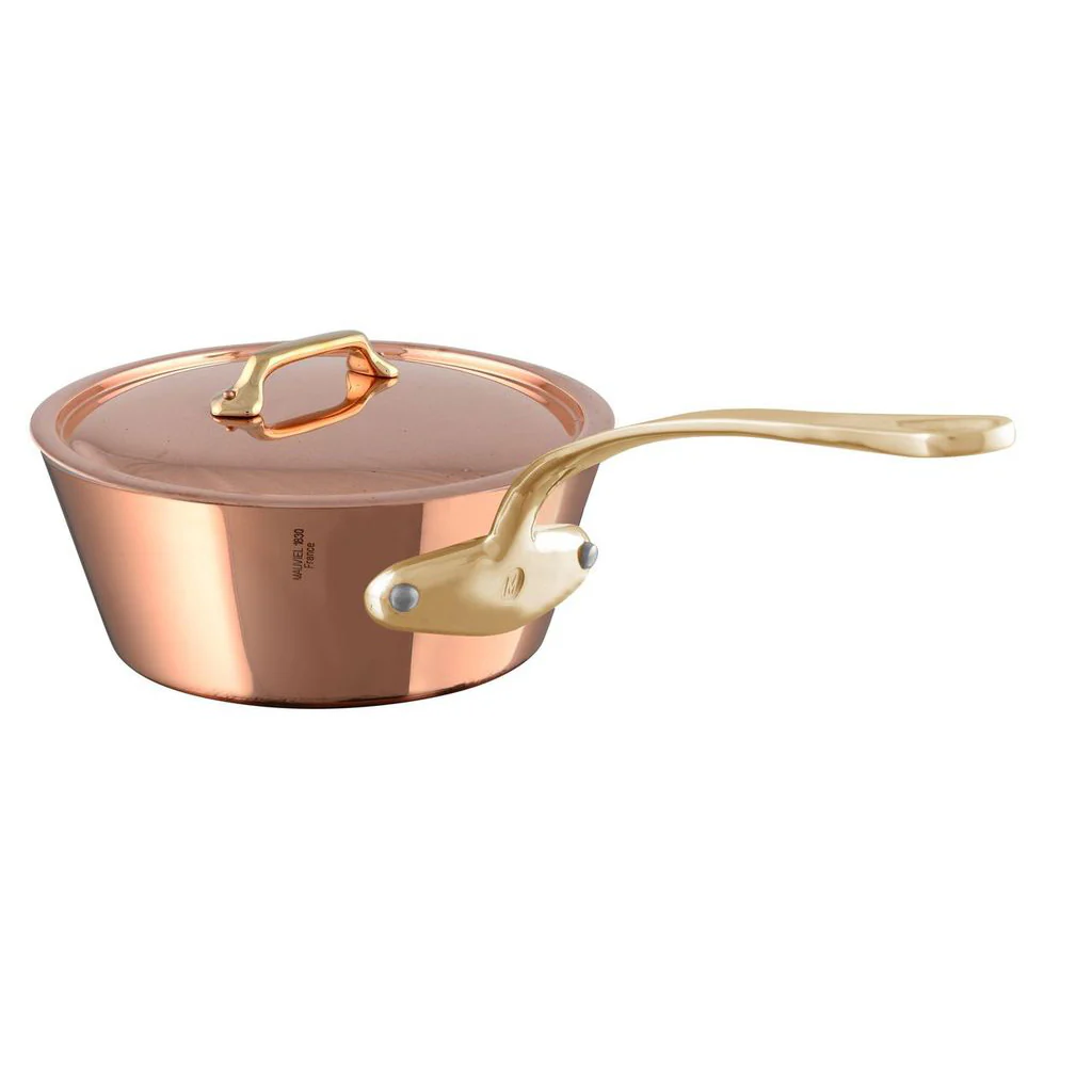Mauviel M'Heritage M'250 B Copper Splayed Saute Pan With Lid, Brass Handle, 3.6-Qt
