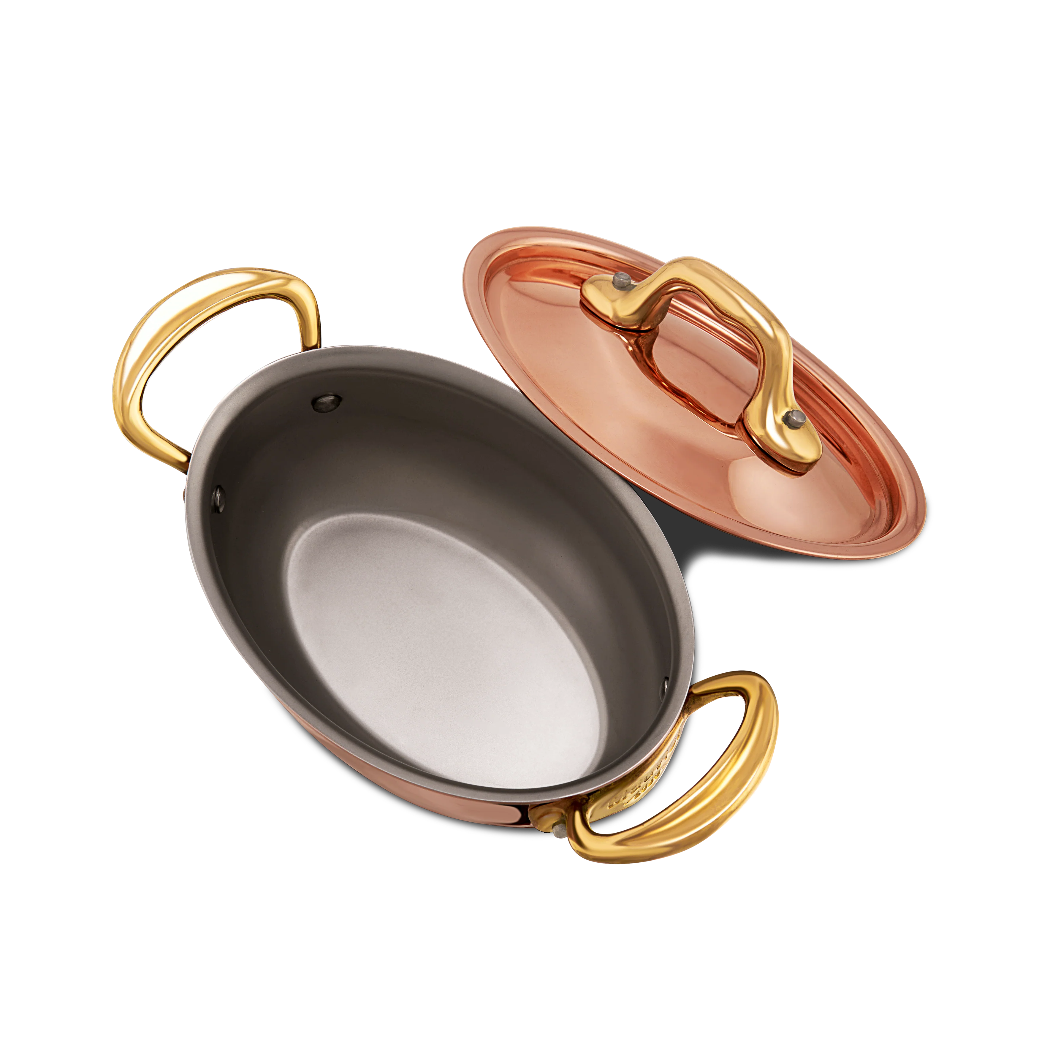 Mauviel M'MINIS Copper Oval Stew Pan With Lid, Brass Handles, 0.42-Quart - Image 3