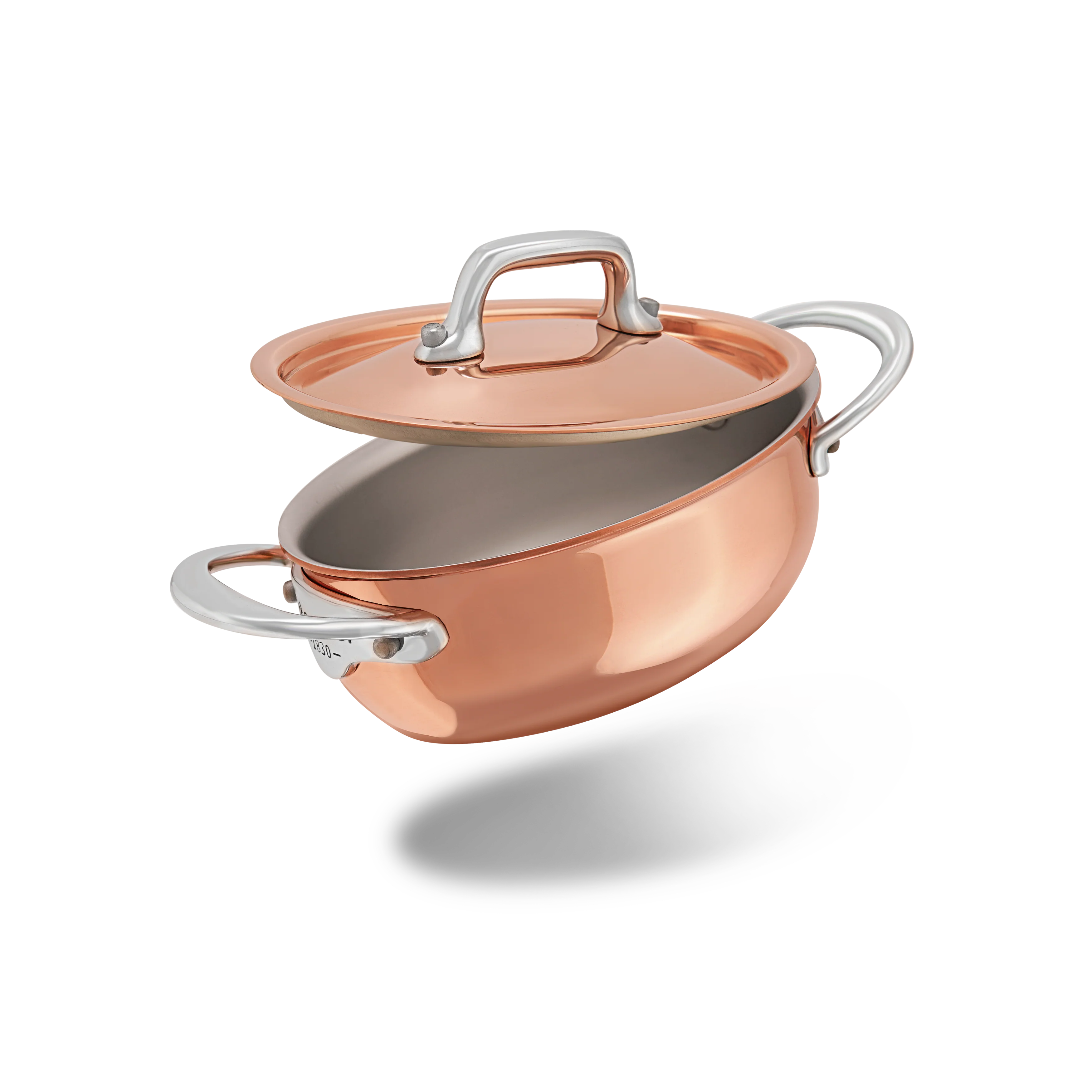 Mauviel M'MINIS Copper Oval Stew Pan With Lid, Stainless Steel Handles, 0.42-Qt - Image 3