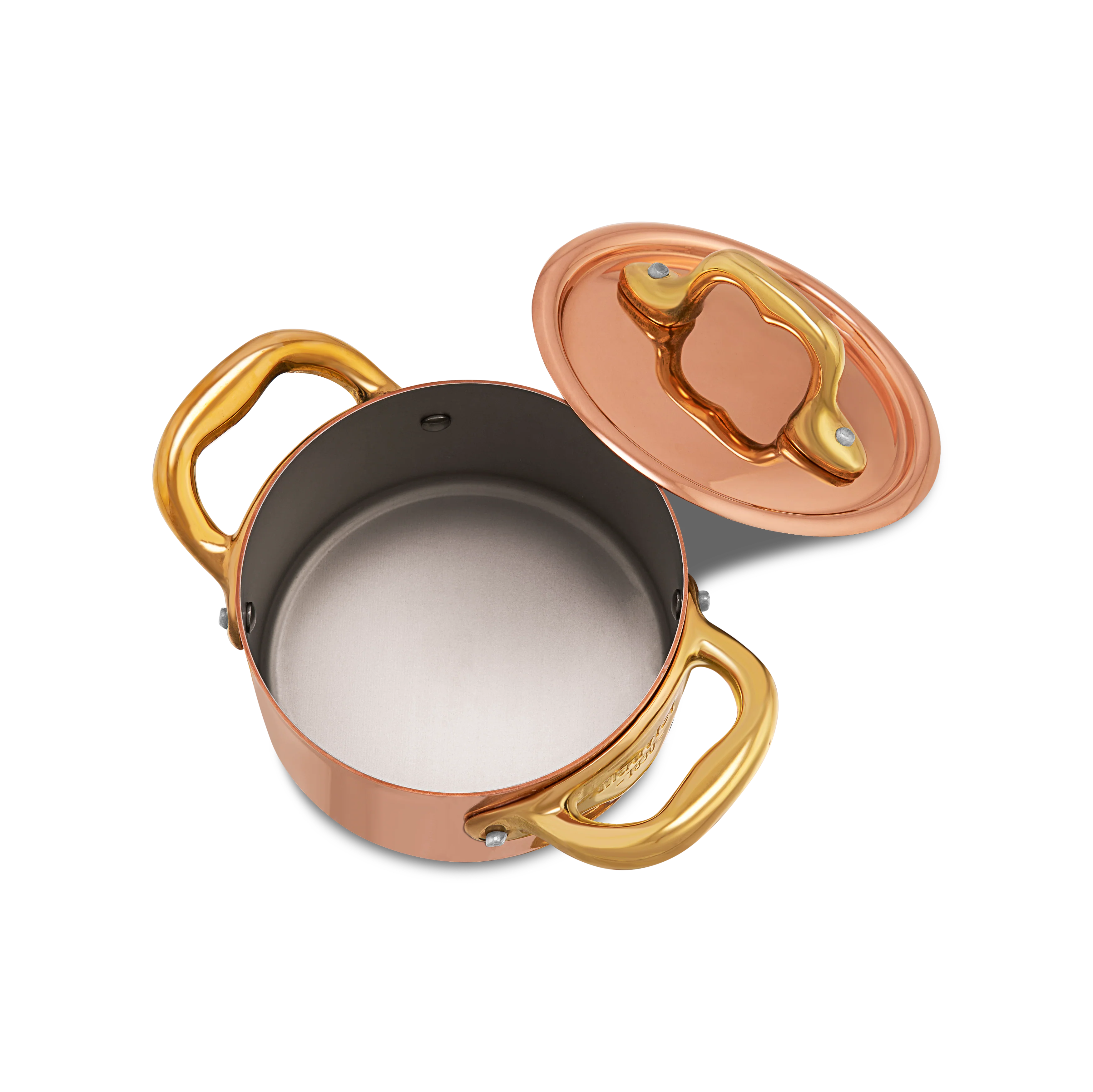 Mauviel M'MINIS Copper Stew Pan With Lid, Brass Handles, 0.34-Quart - Image 3