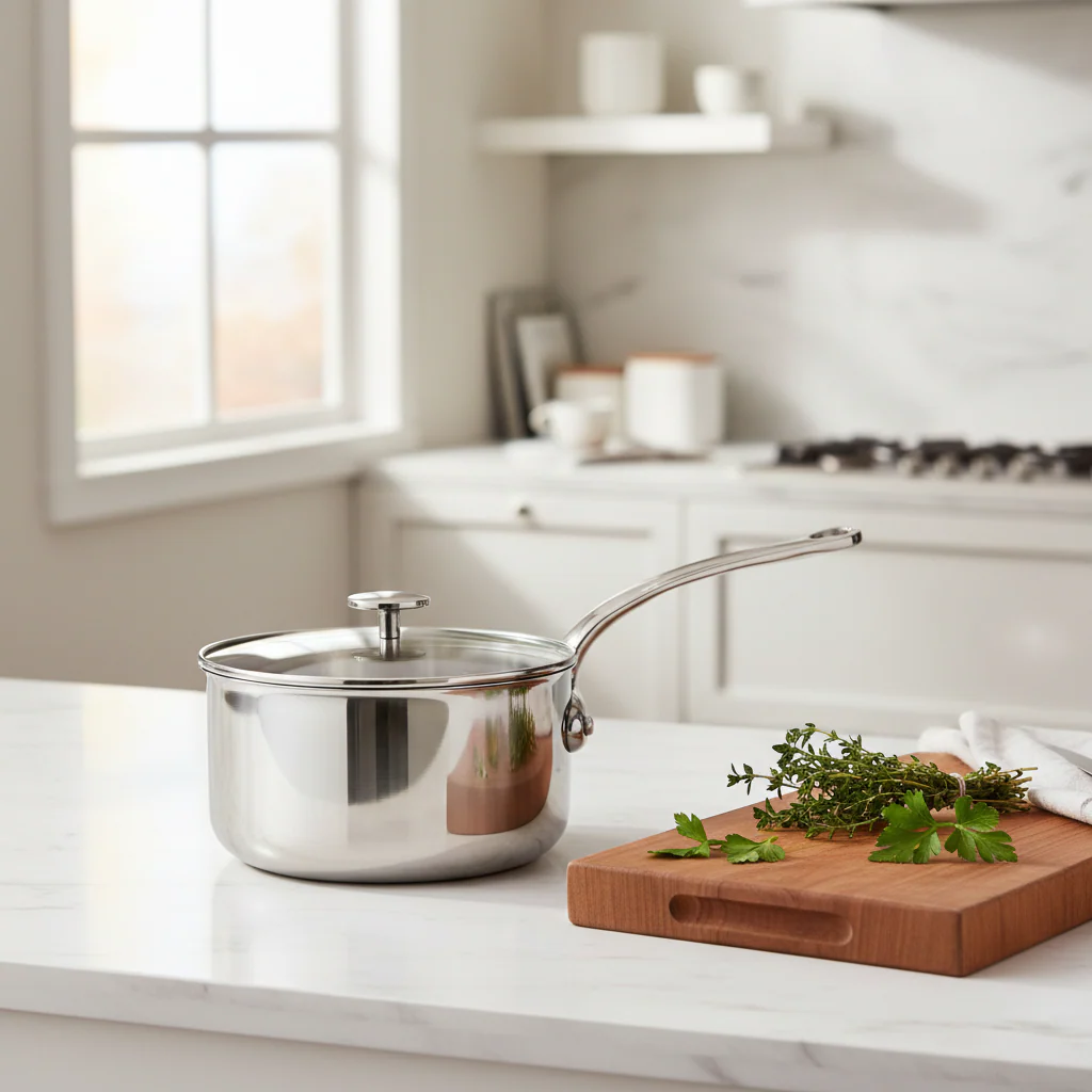 Mauviel M'Pure Sauce Pan With Glass Lid, Cast Stainless Steel Onyx Handle - Image 3