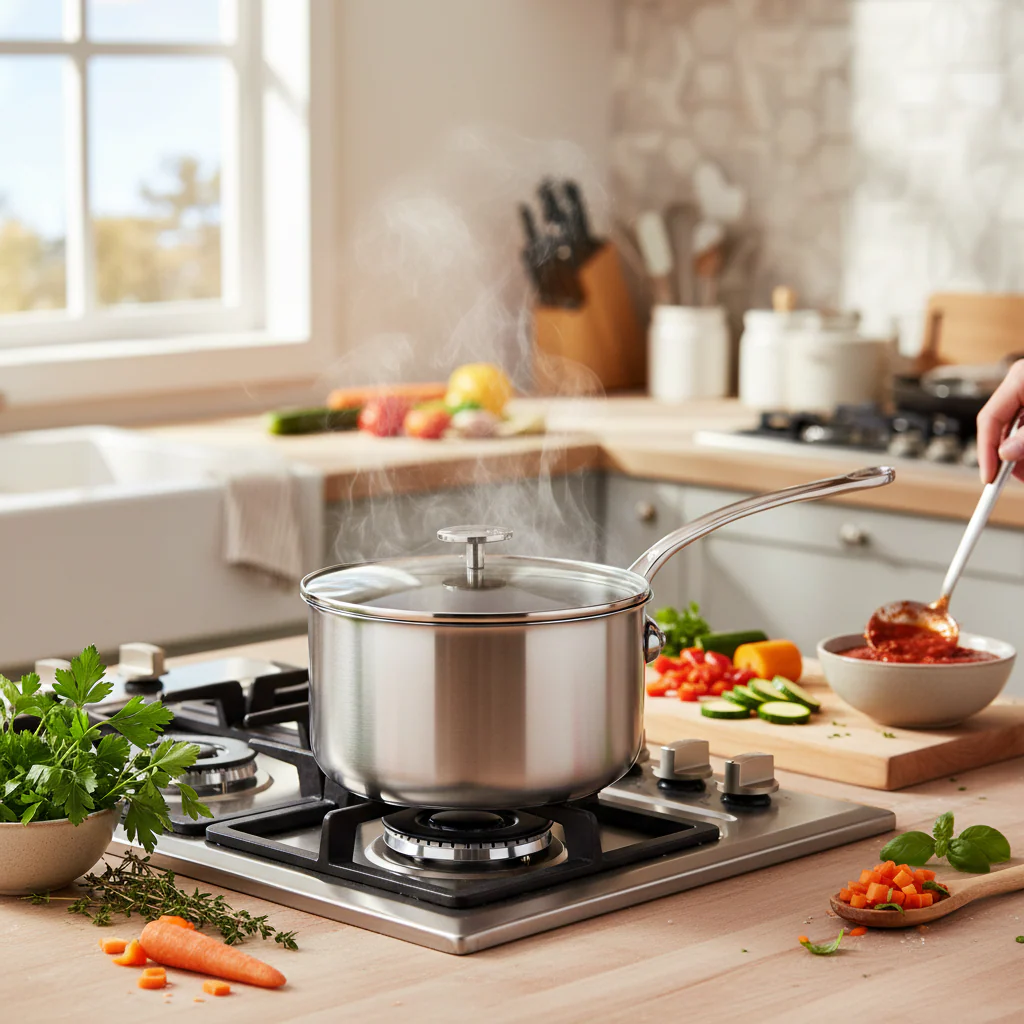 Mauviel M'Pure Sauce Pan With Glass Lid, Cast Stainless Steel Onyx Handle - Image 5
