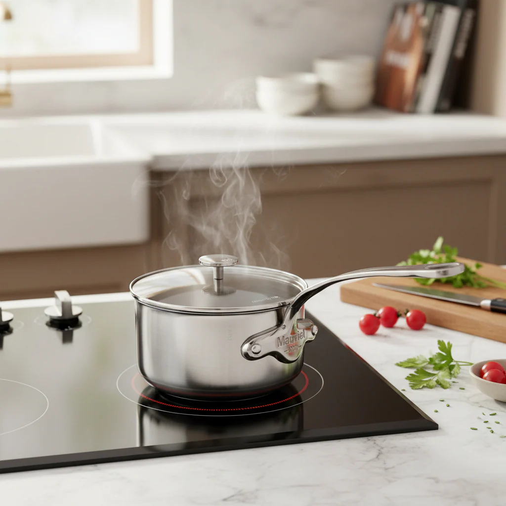 Mauviel M'Pure Sauce Pan With Glass Lid, Cast Stainless Steel Onyx Handle - Image 9