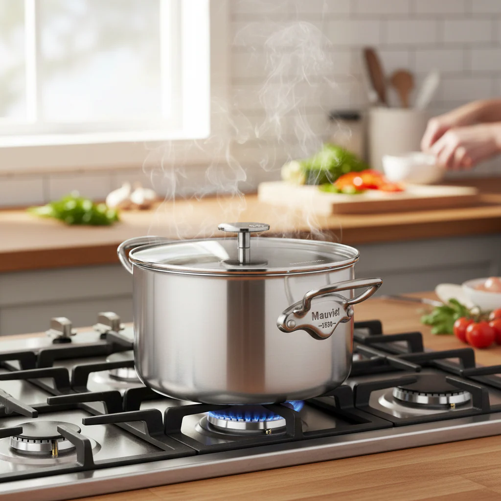Mauviel M'Pure Stew Pan With Glass Lid, Cast Stainless Steel Onyx Handles, 6.1-Qt - Image 5