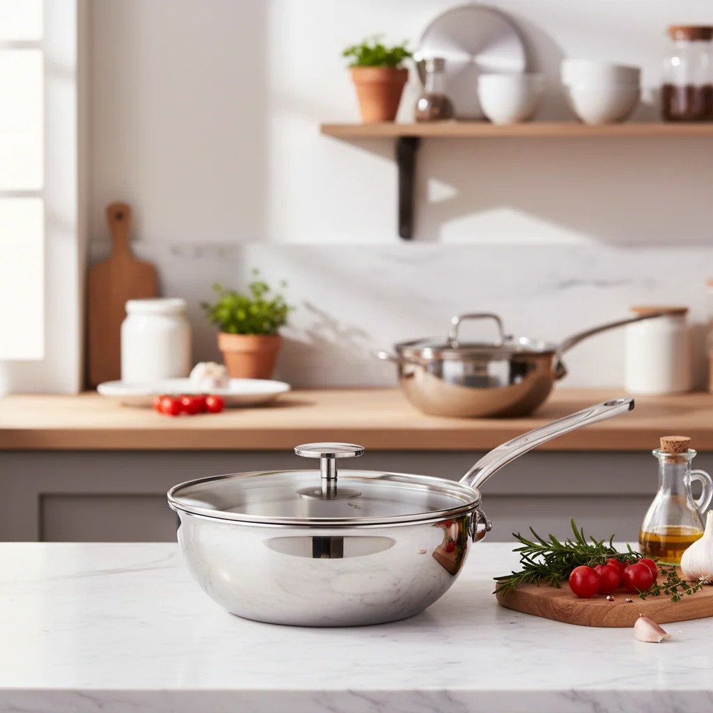 Mauviel M'URBAN 4 Tri-Ply Chef Pan With Glass Lid, Cast Stainless Steel Handle - Image 2