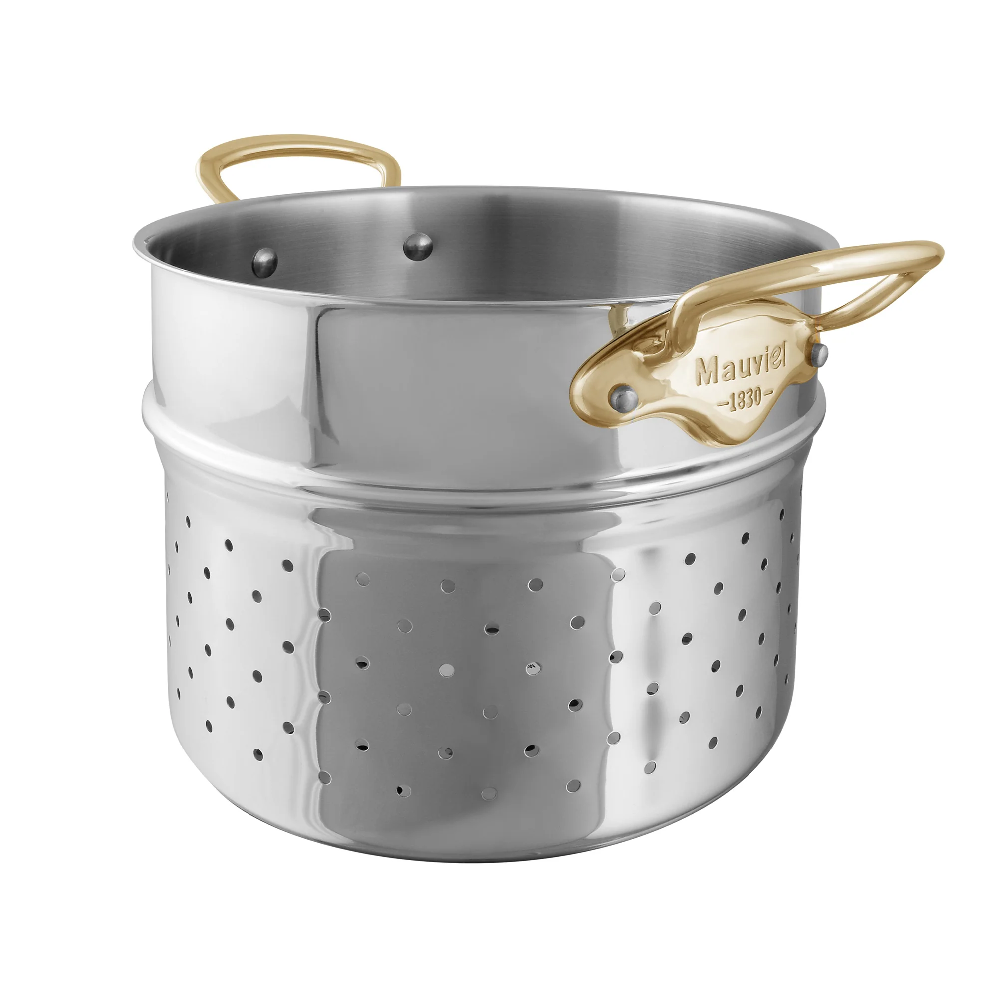 Mauviel Stainless Steel 3-Piece Pasta Set With Brass Handles, 9.7-qt Stock Pot & Insert - Image 4