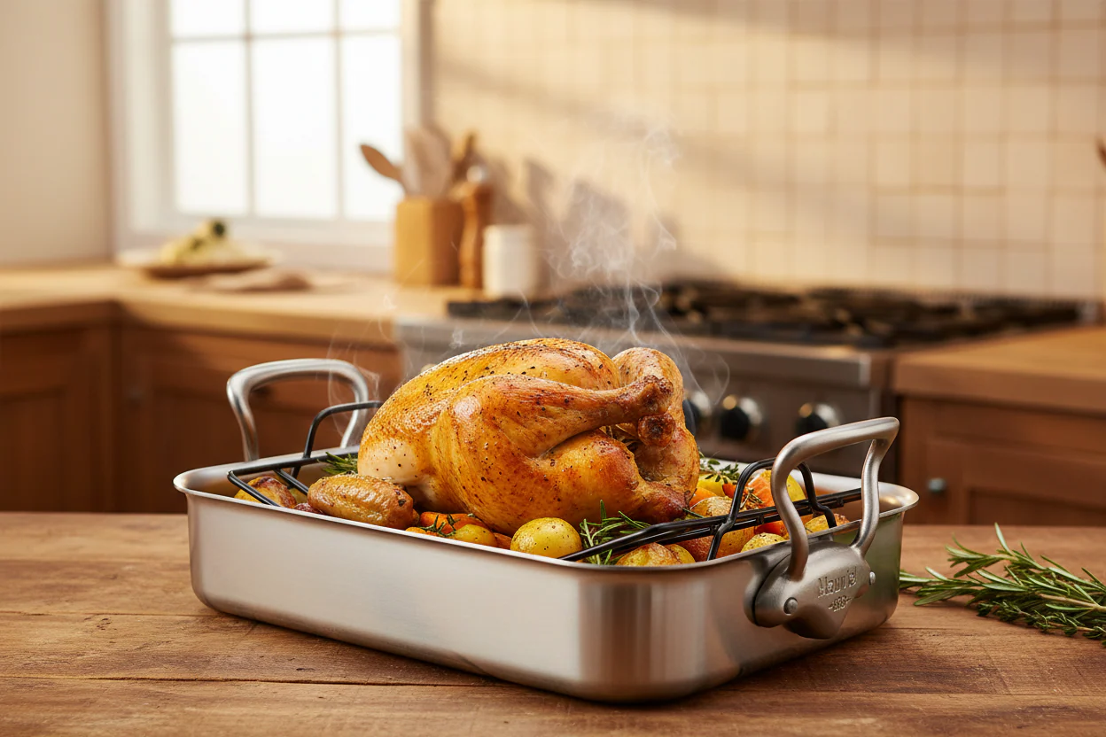 Mauviel Stainless Steel Roasting Pan With Rack And Brushed Cast Stainless Steel Handles, 15.7 x 11.8-In - Image 10
