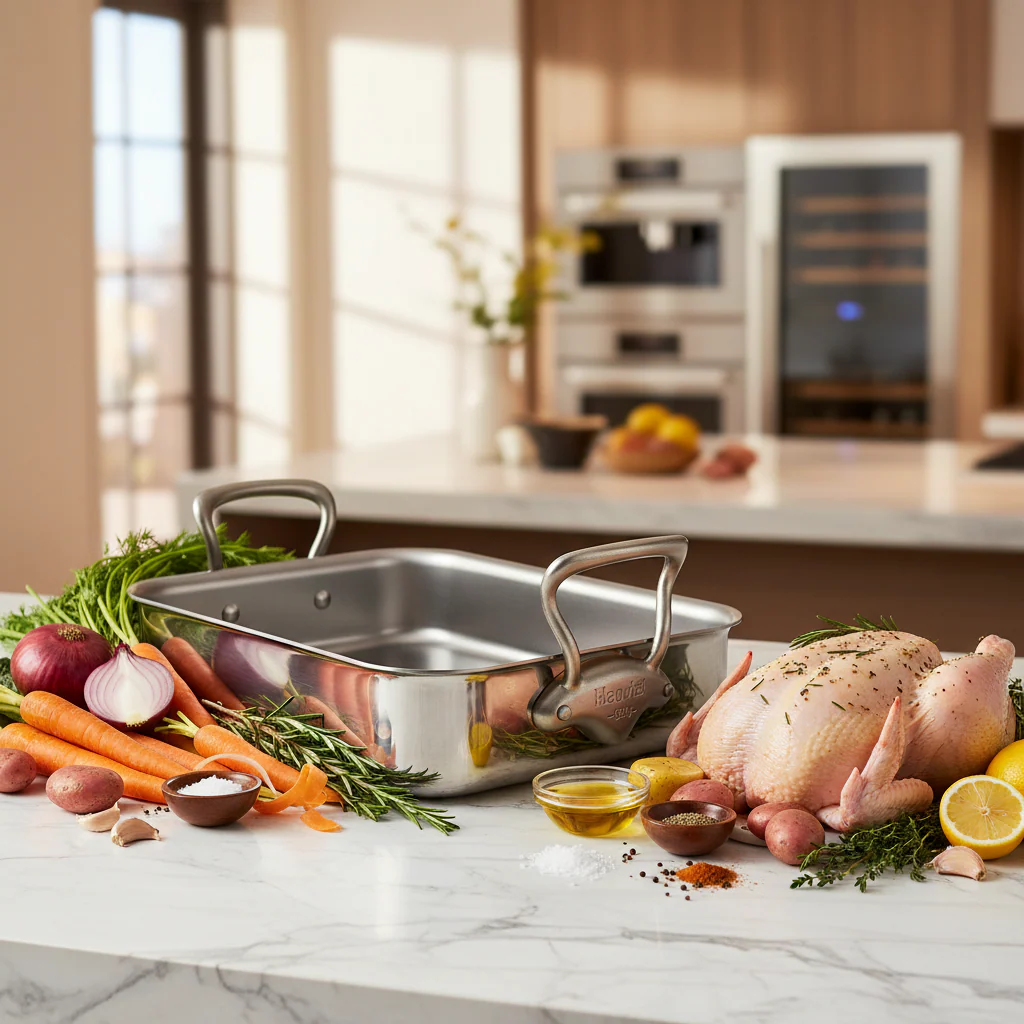 Mauviel Stainless Steel Roasting Pan With Rack And Brushed Cast Stainless Steel Handles, 15.7 x 11.8-In - Image 4