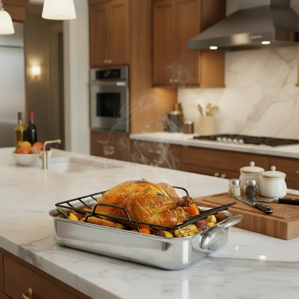 Mauviel Stainless Steel Roasting Pan With Rack And Brushed Cast Stainless Steel Handles, 15.7 x 11.8-In - Image 6
